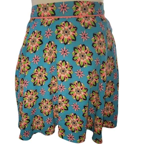 flying tomato Floral Patterned flowy skater mini Skirt - turqhoise coral lime S - Picture 1 of 6